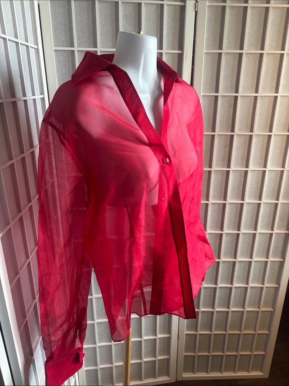 Casual Corner Sheer Hot Pink Button-Down Blouse